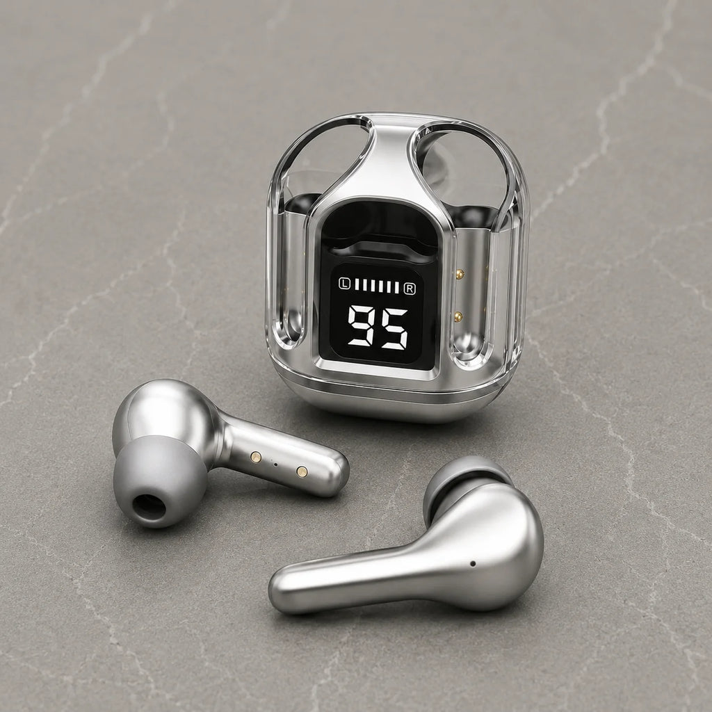 Crystal Silver TWS Earbuds - Premium Sound