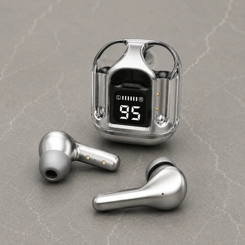 Crystal Silver TWS Earbuds - Premium Sound
